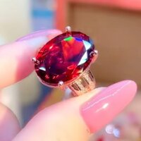 Lớn Rời Đá Đỏ Nhẫn Kim Cương Ruby Pha Lê Nhẫn Vàng 18K Kim Cương Đỏ Đôi Hàng Kim Cương Mở Nhẫn