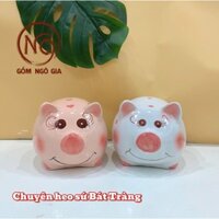 Lợn sứ chấm bi, tim trắng hồng Bát Tràng-Lợn Đất dễ thương-Ống sứ-Ống đựng tiền Gốm Ngô Gia