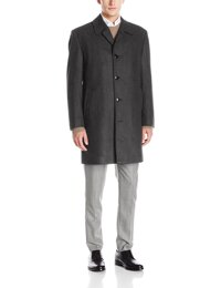 London Fog Men's Signature Wool Blend Top Coat, Charcoal/Black Heather Black, 48R