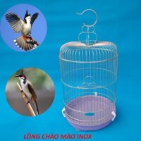 Lồng chào mào inox - Lồng nuôi Chào Mào, Chích Chòe Inox Đường kính 32 Cao 52cm kèm phụ kiện