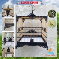 Lồng Chào Mào vuông chất liệu gỗ Mun cao cấp, Lồng chim Chào Mào - chim Chòe Than trạm khắc đẹp LOVECHIM