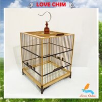 Lồng chào mào vuông lang siêu đẹp khung gỗ nan trúc chắc chắn có móc đi kèm, Lồng chim Chào Mào vuông