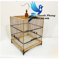 Lồng chào mào vuông lang siêu đẹp khung gỗ nan trúc chắc chắn có móc đi kèm, Lồng chim Chào Mào vuông