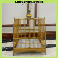 Lồng chim chào mào chân cửa súng thái đấu Huế chất liệu gỗ vàng trụ cột tròn đầy đủ phụ kiện cao cấp