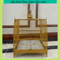 Lồng chim chào mào chân cửa súng thái đấu Huế chất liệu gỗ vàng trụ cột tròn đầy đủ phụ kiện cao cấp