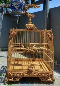 Lồng Chim Chào Mào Tre Vuông Bầu Chạm Tay Thủ Công Chạm Cả Đáy