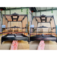 Lồng chim chào mào vuông đấu, thái đấu báng súng bo góc chất liệu gỗ mun kỹ