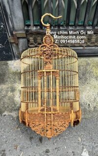 Lồng chim Hoạ mi có kiếm tre già chạm giỏ hoa cả tang đẹp