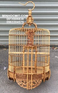 Lồng chim Hoạ Mi kiếm tre già chạm Tùng Hạc cả tang đẹp