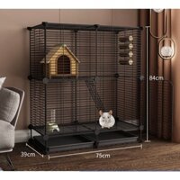 Lồng chuồng nuôi chim, bò sát, mèo kích thước sâu 37cm x ngang 75cm x cao 90cm, có kèm khay vệ sinh