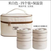Lồng Cơm 4 Tầng Tròn Bento Box Kèm Túi, Hộp Đựng Cơm 4 Ngăn, Túi xách 4 Hộp đựng thức ăn