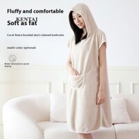 Lông cừu san hô người lớn có thể mặc áo choàng tắm khăn tắm nữ có mũ trùm đầu dày thấm hút nhanh khô hộ gia đình có mũ trùm đầu áo choàng tắm bán buôn