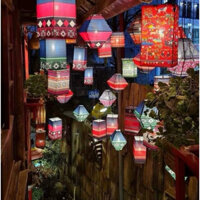 Lồng đèn thổ cẩm- đủ hình dáng-kích thước làm theo yêu cầu (tròn, trụ, dài, vuông, thoi, lục giác)