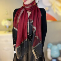 Long Elegant Wool Versatile Spring]Scarf with Large Beading Pattern Beading Pattern[Elegant and Fashionable Mulberry Silk Scarf 8ATA