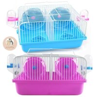 Lồng Hamster Ngăn Đôi - full Phụ Kiện -  Lồng đôi cho Hamster Nhựa  - có thể tách đôi - 30*23*18 cm