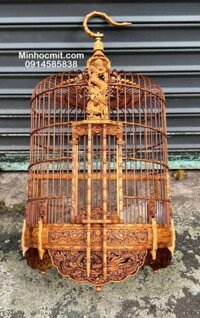 Lồng hoạ mi có kiếm tre già chạm Rồng cả tang sắc nét