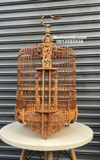 Lồng hoạ mi có kiếm tre già chạm Cành đào tiên cả tang sắc nét