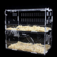 Lồng Hộp Nuôi Thú Cưng Chuột Hamster 2 Tầng Mica Trong CÓ LỖ LẮP PHỤ KIỆN BÊN NGOÀI