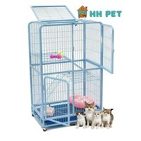 Lồng Mèo Nan Ống 3 Tầng Có Bánh Xe Cao Cấp Size M. Màu Xanh, Hồng, Vân Đá