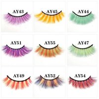 Lông mi giả màu lộn xộn 5 cặp Cos Giai đoạn Latin Trang điểm giả Màu hỗn hợp 3D Giả chồn Đỏ Tím Xanh Vàng Lông mi
