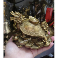 Long quy cõng con bằng đồng rùa đầu rồng nén vàng,bát quái, như ý Linh vật trấn trạch vật phẩm phong thủy13cm VHMART57