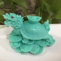 Long quy cõng thỏi vàng phong thủy màu xanh ngọc mang tài lộc thịnh vượng dài 12 cao 9 cm