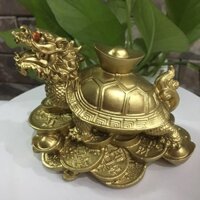 Long quy phong thủy cõng thỏi vàng tài lộc  màu vàng sơn đồng dài 12 cm
