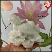 [Long quy phong thủy] Tượng đá long quy _ Rùa đầu rồng trang trí phong thủy - Long quy cõng rùa con- Cao 10cm -Đá trắng