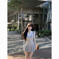 Long Sleeve Dress Slimming Dress Slim-Fit Pleated Skirt Splicing Skirt Design Waist-Tight Autumn College New Two Pieces