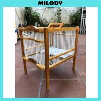 Lồng tắm cho chim mào, my , chòe chất liệu gỗ vàng nan cáp quang cao cấp tặng kèm khay nhôm siêu bền