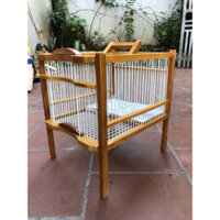 Lồng tắm gỗ vàng lồng tắm chim chào mào, chích choè, hoạ mi gỗ cao cấp nan cáp quang tặng kèm khay tắm nhôm