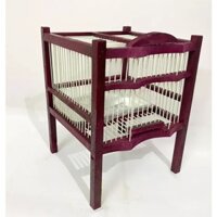 Lồng tắm khuyên. Lồng gỗ tắm chim khuyên, chim sâu. Nan cáp quang siêu bền. Kích thước 33x33x25cm. Màu nâu đỏ