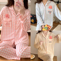 Loopy Bộ Đồ Ngủ Nữ Cotton Dài Tay Dệt Kim Bong Bóng Cotton Ve Áo Cardigan Bé Gái Loungewear Bộ Đồ Ngủ Người Phụ Nữ Baju Tidur