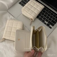 Lớp bánh quế kem~ Ví nhỏ ngắn PU có khóa kéo, ví tiền dễ thương, ngăn đựng thẻ đa năng, nhỏ gọn và di động