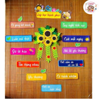 Lớp học hạnh phúc con ong. Set rời gồm 1 tiêu đề và 11 nội dung, Ép plastic bền đẹp. sẵn băng keo dán tường.