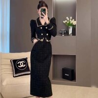 [Lót] 2025 Phong Cách Mới Phong Cách Pháp Cao Cấp Độc Đáo Siêu Đẹp Tính Khí Đầm Phong Cách Chanel Đen