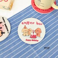 Lót cốc Cute dog happy birthday cake 10cm