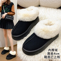 Lót Lông Cừu Dày Ấm ugg Giày Bốt Tuyết Nữ Mùa Đông 2024 Phong Cách Mới Đế Dày Thấp Đầu Ống Ngắn Một Chân Giày Cotton