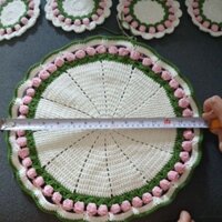 Lót ly, lót bình hoa trang trí handmade  bằng len cotton cao cấp,Khăn trải bàn vintage hình hoa tulip, doily tulip