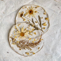 Lót ly nhựa trong suốt viền lượn tự do phối hoa lá thiên nhiên thủ công Hipu memory