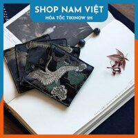 Lót Ly Thiền Trà, Lót Lư Xông Trầm Phong Cách Nhật Chất Vải Gấm Thêu Tao Nhã - Tùng hạc diên niên