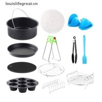 Louislifegreat 12 Chiếc Nồi Chiên Không Khí Bộ Phụ Kiện Nồi Chiên Không Khí Cấp Thực Phẩm 7 Inch Có Giỏ Bánh Pizza Chảo Inox Xiên Giá Mới