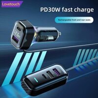 Lovetouch PD 30W Bộ sạc ô tô đa năng trước và sau với cáp mở rộng 1,5M Bộ chuyển đổi đầu ra 5 cổng A7B7