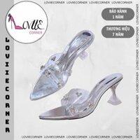 LOVIIECORNER - DÉP CAO GÓT NỮ THỜI TRANG - GUỐC MŨI NHỌN QUAI NGANG TRONG ĐÍNH ĐÁ CAO GÓT CHÂN VỊT 7 PHÂN - DD240802