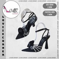LOVIIECORNER GIÀY CAO GÓT - SANDAL NỮ MŨI NHỌN 3 QUAI NHUYỄN - GIÀY THỜI TRANG 9 CM - 7 CM GẮN HOA G240614