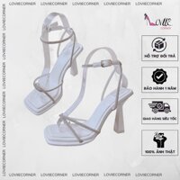 LOVIIECORNER - SANDAL CAO GÓT NỮ MŨI VUÔNG HỞ HẬU CÓ KHÓA CÀI QUAI CHÉO ĐÍNH ĐÁ - AG230613