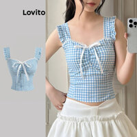 Lovito Áo ba lỗ cổ bèo nhún họa tiết gingham giản dị dành cho nữ L112ED844