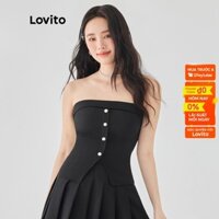 Lovito Áo ba lỗ không tay có nút trang trí đơn giản cho nữ L49AD017 (Đen)