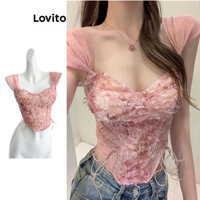 Lovito Áo ba lỗ lưới tương phản có dây buộc đơn giản dành cho nữ L71ED067 (Hồng/Trắng/Đen)