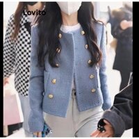 Lovito Áo blazer dài tay có nút trơn cho nữ LNA38025 (Màu xanh da trời)